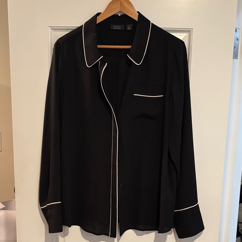 Halogen Black Blouse with White Accents